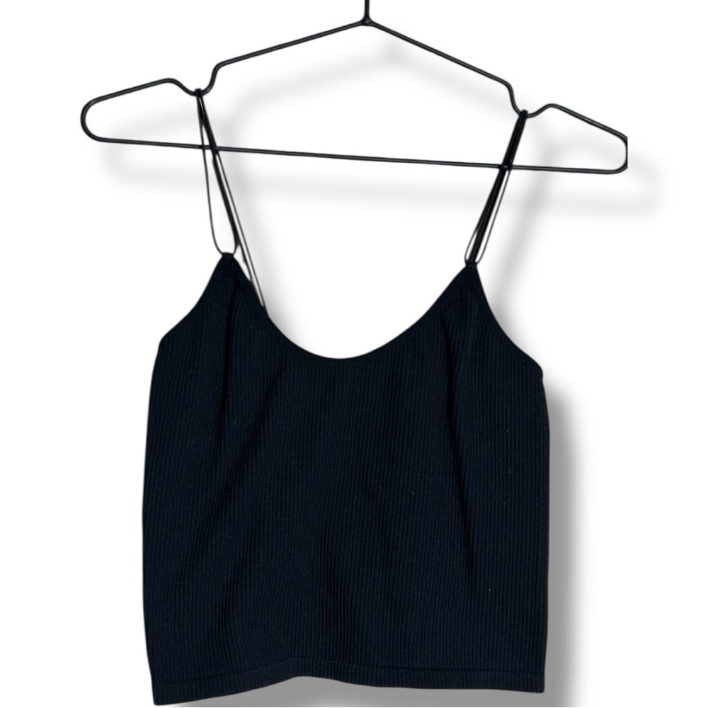 Zara Charcoal Scoop Neck Ribbed Skinny Double Strap Cropped  Camisole Top - Picture 7 of 13